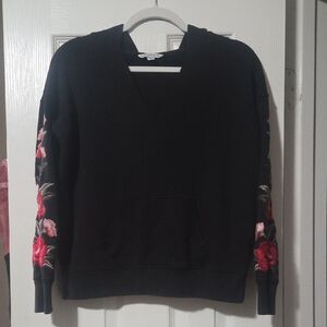 American Eagle Black Floral Embroidered Hoodie